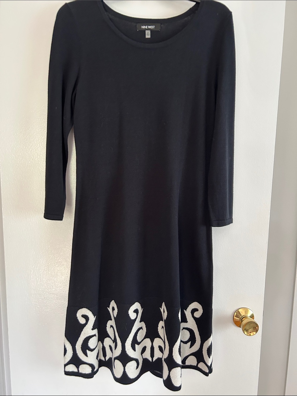 Nine West Black Dress with White Scroll Hem